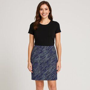 New York & Company Purple Yellow Print Rayon Blend Stretch Pencil Skirt Size M